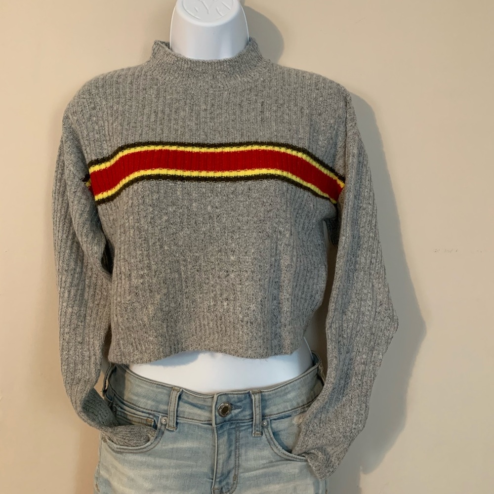 NEW! knit sweater - grey with red racing stripe - Picture 2 of 9